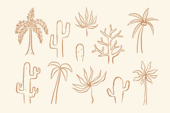 Download Line Art Botanical Tree and Cactus - Botanical Collection
