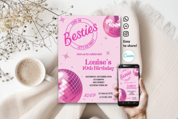 Download Groovy Retro Pink Party Invitation - Premium Resources
